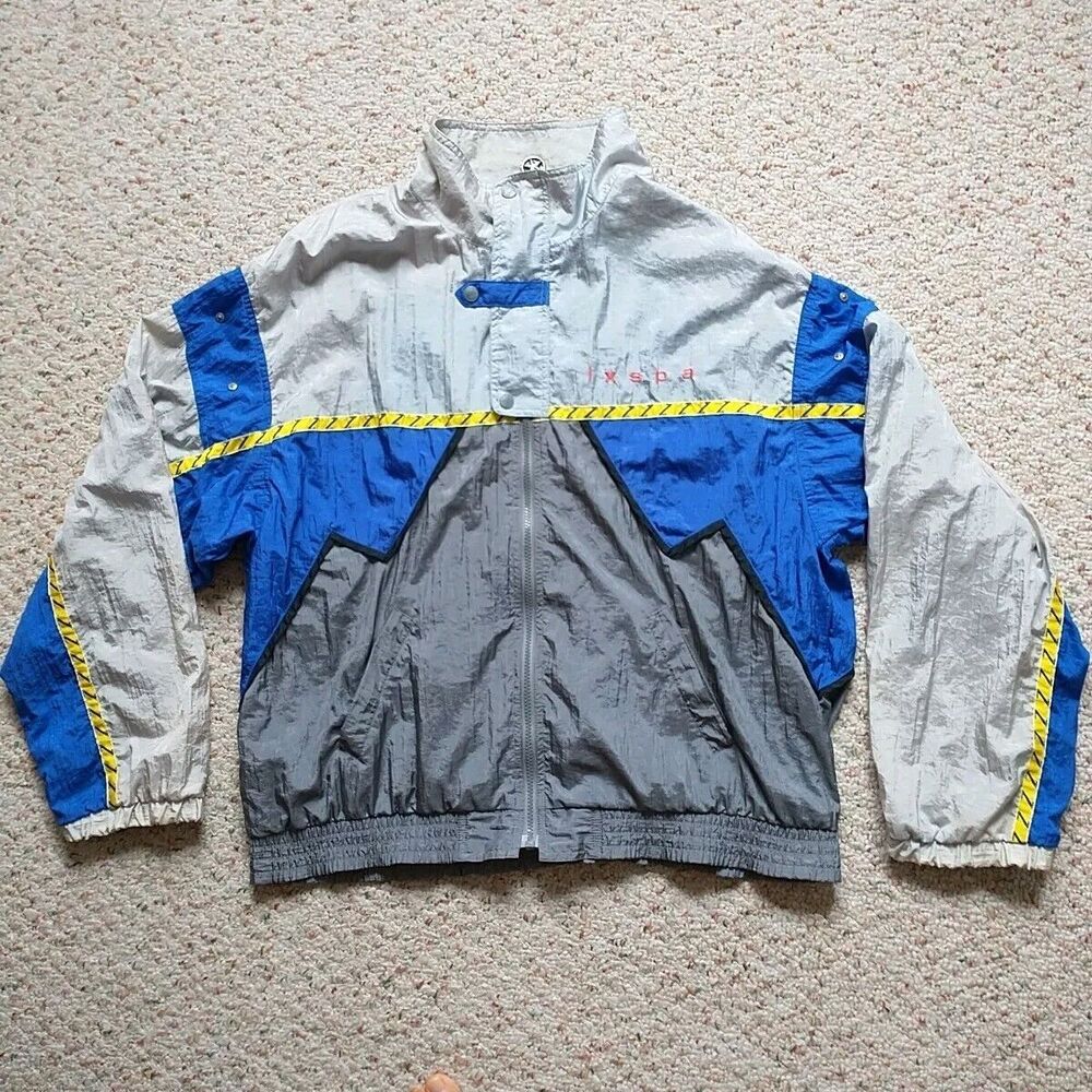 VTG IXSPA Jamie Sadock Shell Suit Tracksuit Jacket Bomber Sports Men L Gray Blue